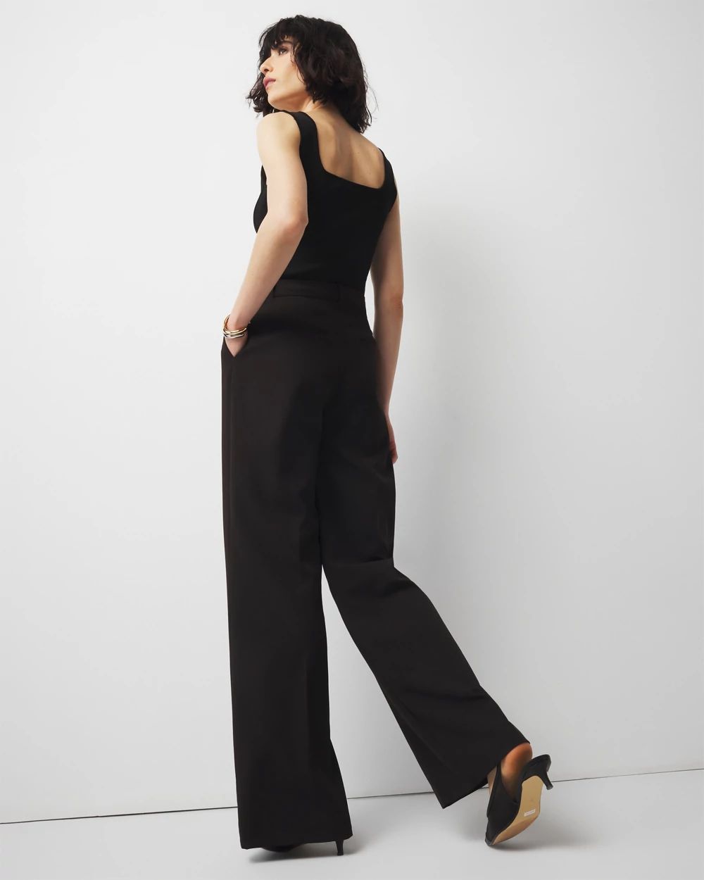 Tシャツ・カットソー Kipas Semi-Wide Pants Black Pleated Wide Leg Pants | White House Black Market
